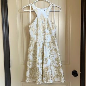 Razor Back Mini Dress with Gold Accents | Size 7/8